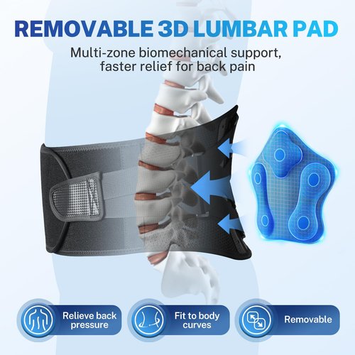 Fitomo Back Brace for Women Men, Reinforced 3D Lumbar Support Pad, 4 Carbon Fiber Splints, Ultra-thin Air Mesh, Wear for Under Clothes, for Lower Back Pain Relief, Sciatica, Posture, Lifting, Size L