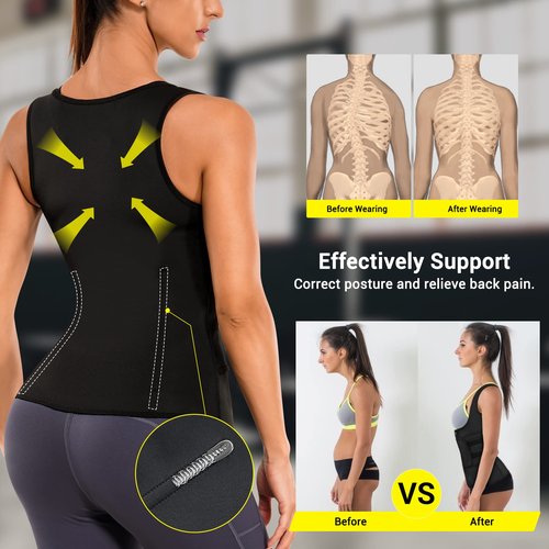 TrainingGirl Women Sweat Vest Waist Trainer Trimmer Belt Weight Loss Hot Sauna Suit Zipper Workout Tank Tops Slim Body Shaper (Black, Small)