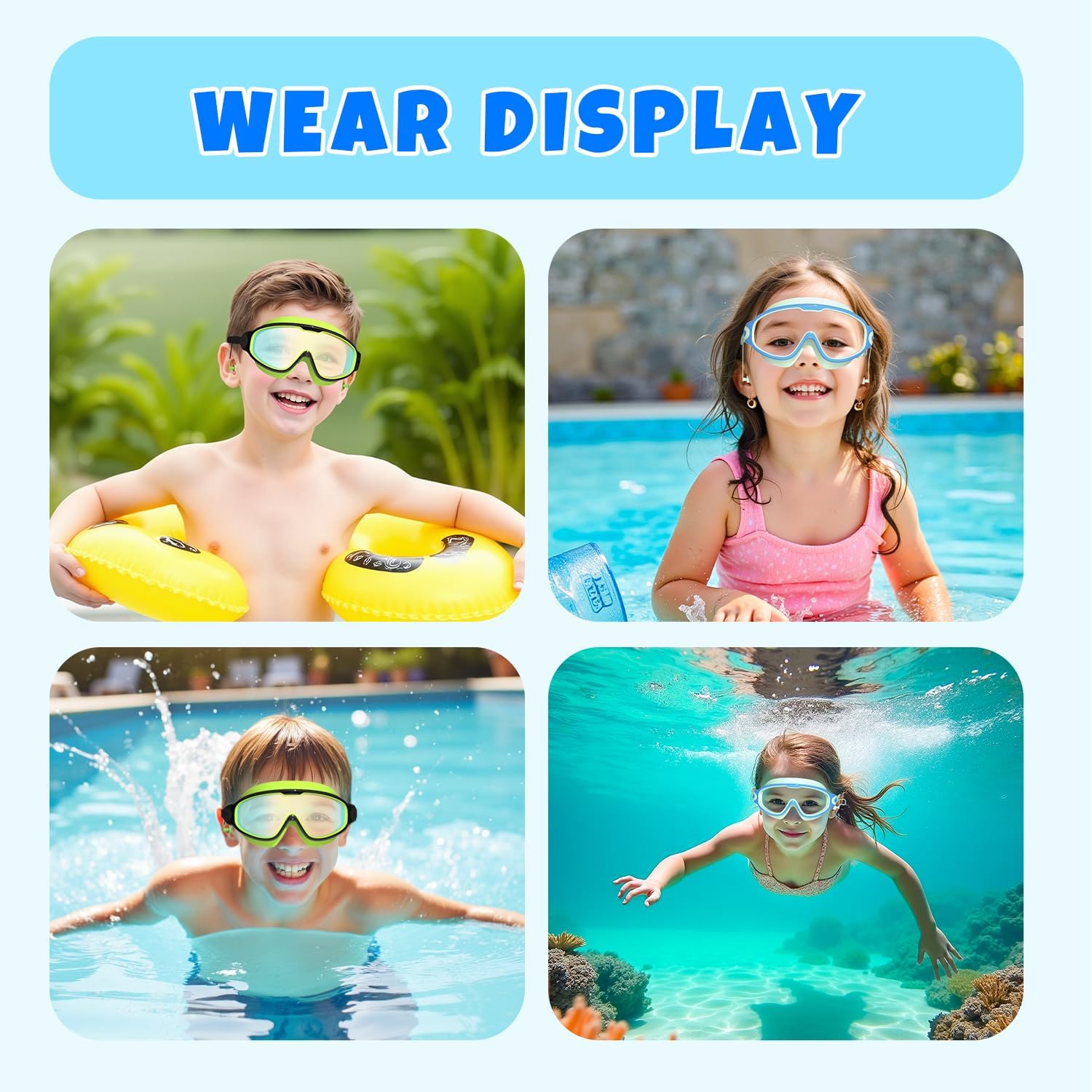 Skiennix Swim Goggles for Kids 3-15 - Large Frame, Anti-Fog & UV Protection | Includes Earplugs, 2PCS