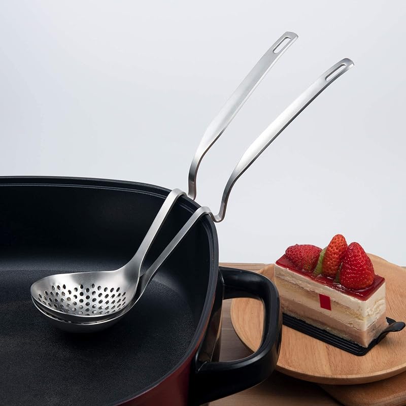 12-Inch SUS304 Stainless Steel Slotted Ladle Set for Hot Pot & Soup
