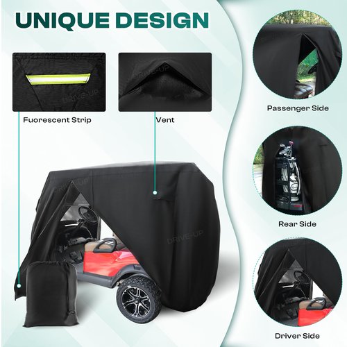 DRIVE UP Golf Cart Cover Fits for 2/4 Passenger Yamaha Club Car EZGO Golf Carts, 420D Waterproof Durable Polyester Cover with Zipper Doors, Dustproof, Sunproof, Windproof