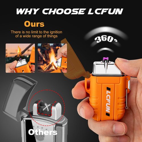 LcFun Waterproof Outdoor Lighter - Windproof Dual Arc Plasma Torch | USB Rechargeable, 2-Pack for Camping & Hiking