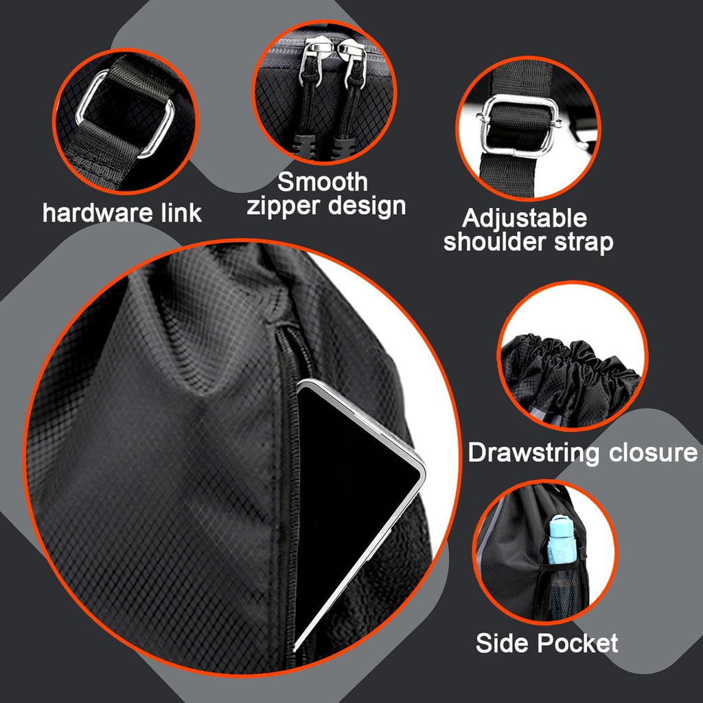 Skiennix Waterproof Drawstring Backpack - Unisex Gym Bag with Wet/Dry Separation | Black, One Size