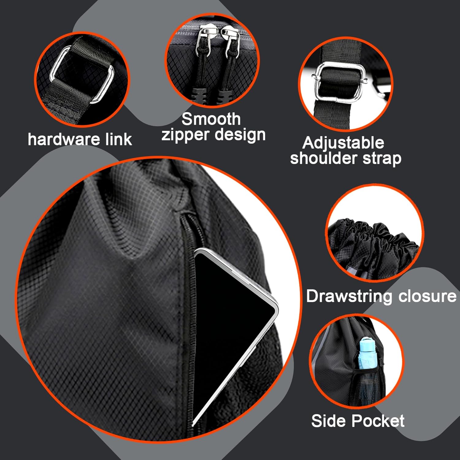 Skiennix Waterproof Drawstring Backpack - Unisex Gym Bag with Wet/Dry Separation | Black, One Size