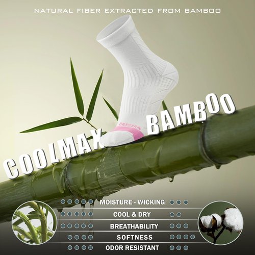 BRISIRA Coolmax Bamboo Viscose Running Compression Quarter Socks Women Moisture Wicking Anti Blister Athletic Ankle Cushion