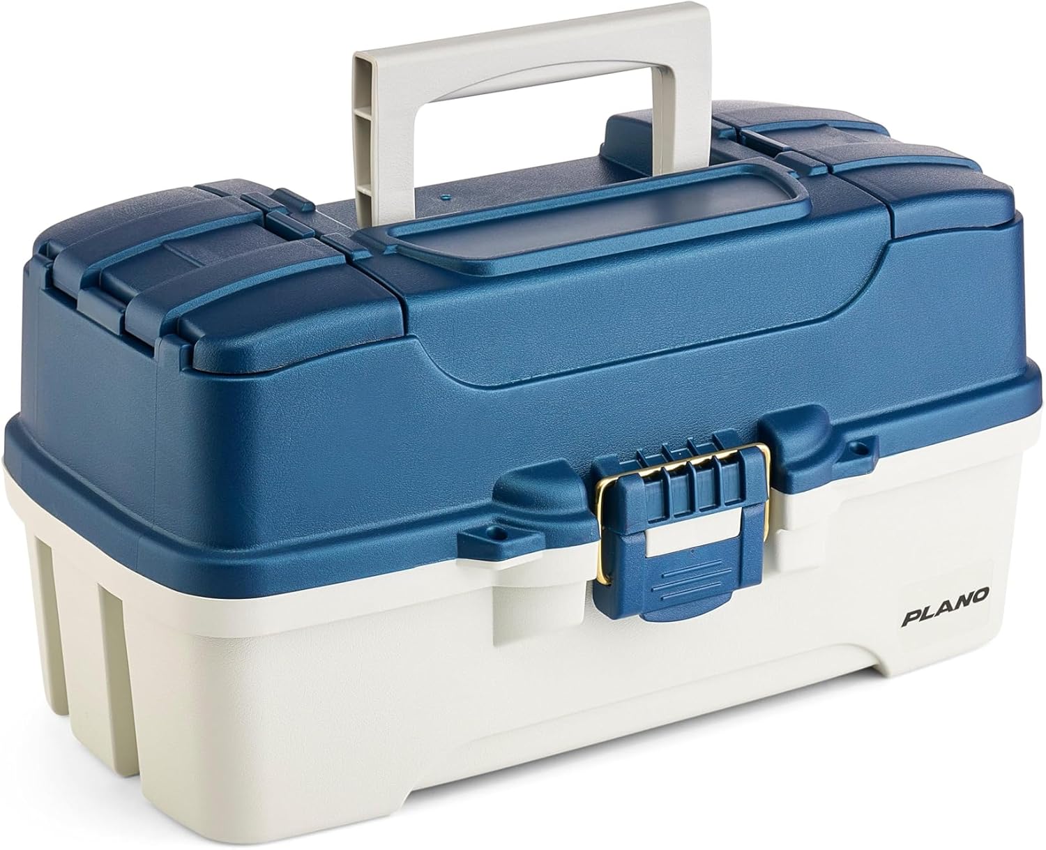 Plano Tackle Box - Three-Tray Design with Rust-Proof Brass Latch | Portable Blue/White Fishing Organizer