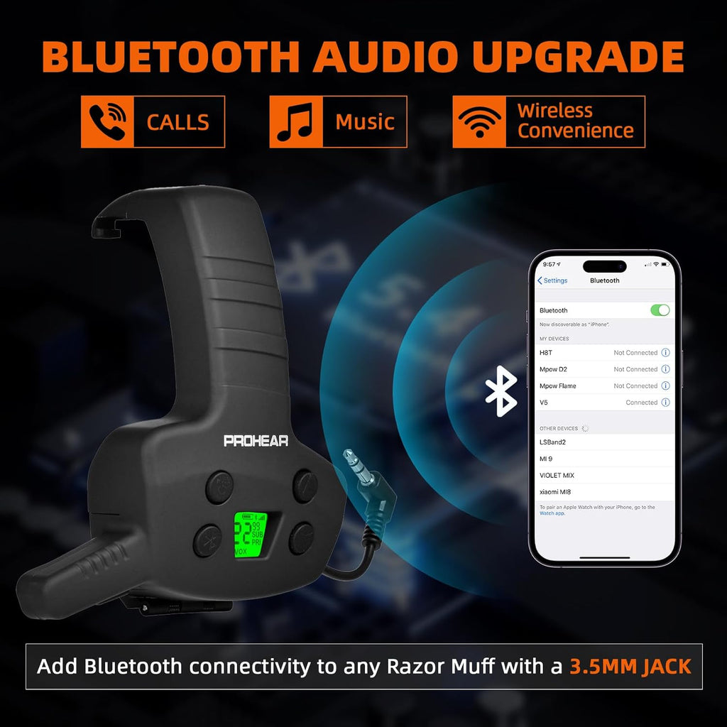 RH09 Bluetooth Walkie Talkie Upgrade Module - 3 Mile GMRS 2-Way Radio, 22 Channels, USB-C Rechargeable | Compatible with PROHEAR, ZOHAN & Howard Leight Impact Sport