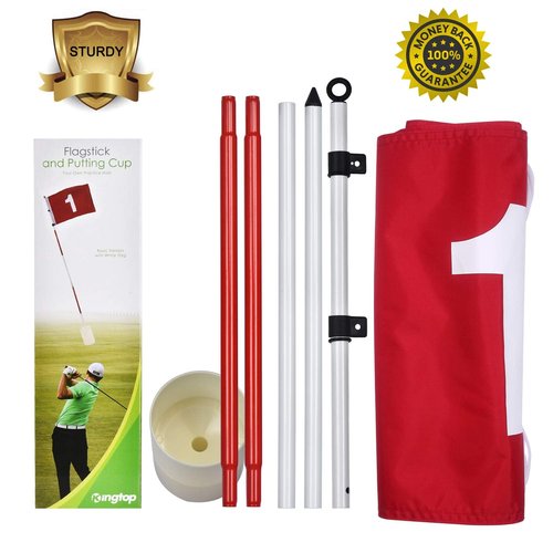 KINGTOP 6ft Golf Flagstick with RGB Hole Light, Practice Putting Green Flags for Yard, Golf Pin Flag Hole Cup Set, Light Up Night Golf Party