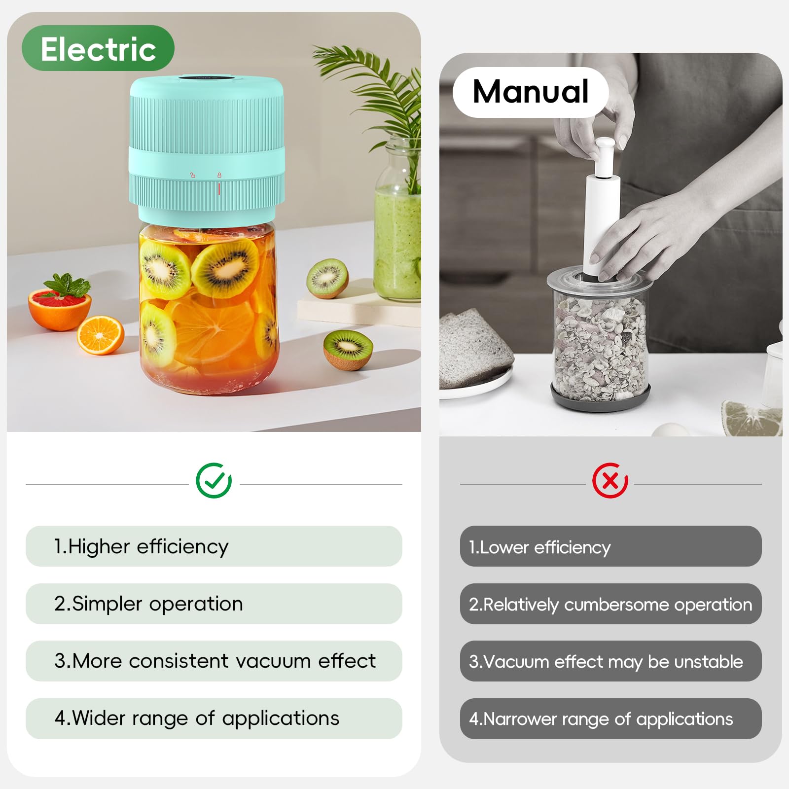 Mason Jar Vacuum Sealer Kit, Electric Sealer for Wide and Regular Mouth Mason Lids, Canning Vacuum Sealer Mason Jar, Automatic Vacuum Sealer Machine for Food Storage - Celadon Blue-Green