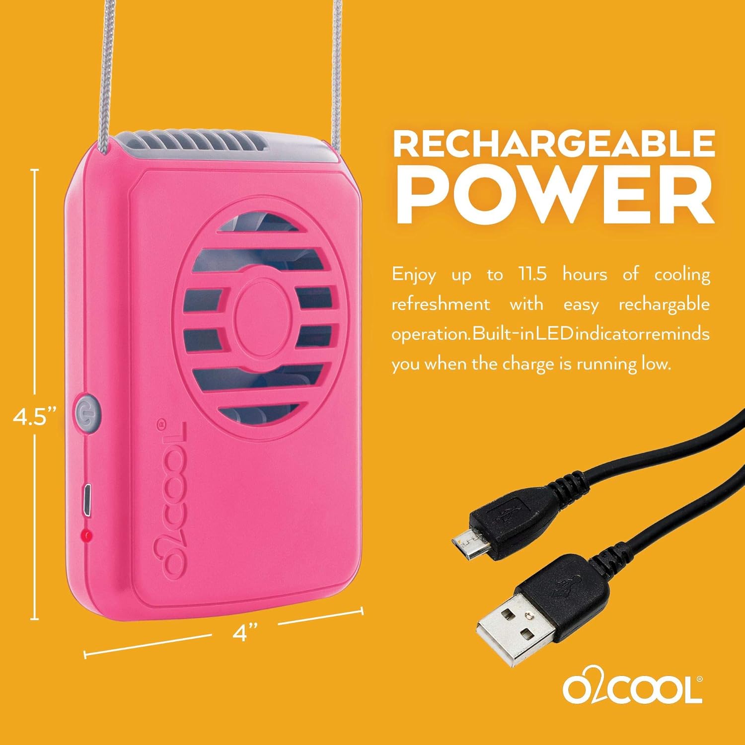 O2COOL Rechargeable Neck Cooling Fan - Portable Battery-Powered Design | 2-Pack in Pink