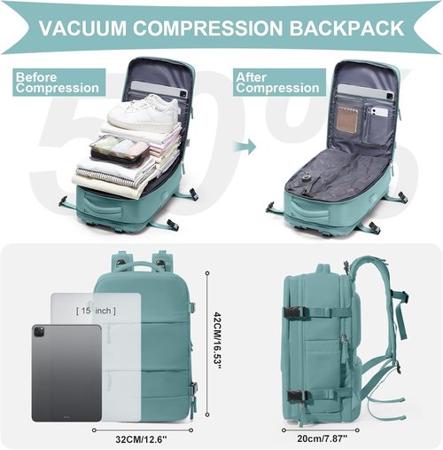 Coowoz Vacuum Backpack - 25L Travel Backpack with Built-In Pump | Waterproof Hiking Rucksack in Blue