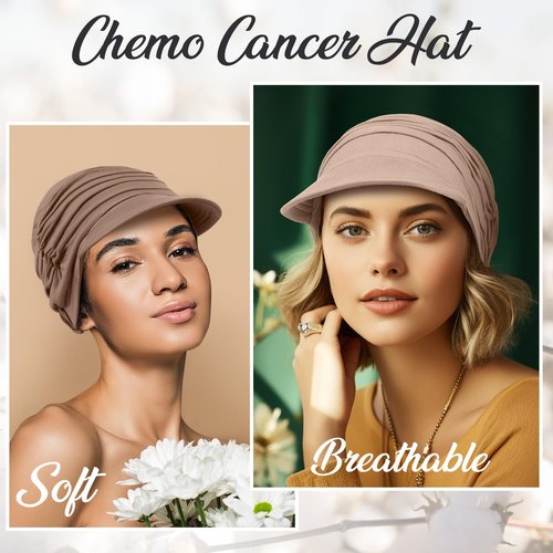 Jamntower 6 Pcs Chemo Cancer Hat for Women Breathable Bamboo Newsboy Baseball Cap Soft Headwear for Cancer Patient Hair Loss (Pink, Purple, Blue, Gray, Beige, Khaki)