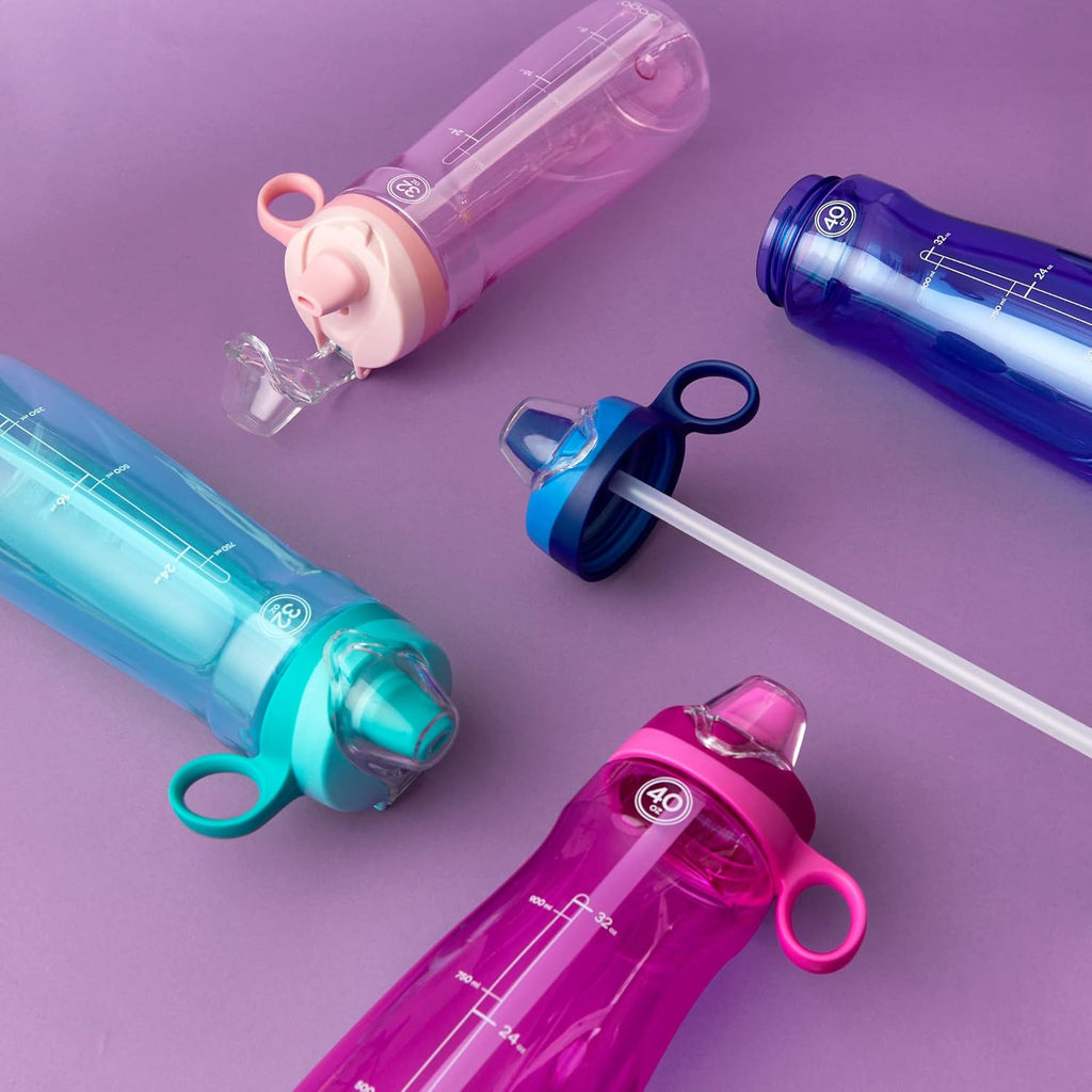 Pogo Plastic Water Bottle with Straw Lid and Carry Handle, Reusable, BPA Free, Dishwasher Safe, Perfect for Travel, School, Outdoors, and Gym | 32oz, 40oz