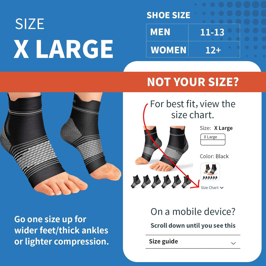 Skiennix Plantar Fasciitis Socks - Compression Ankle Brace with Arch Support for Pain Relief | Black, X-Large