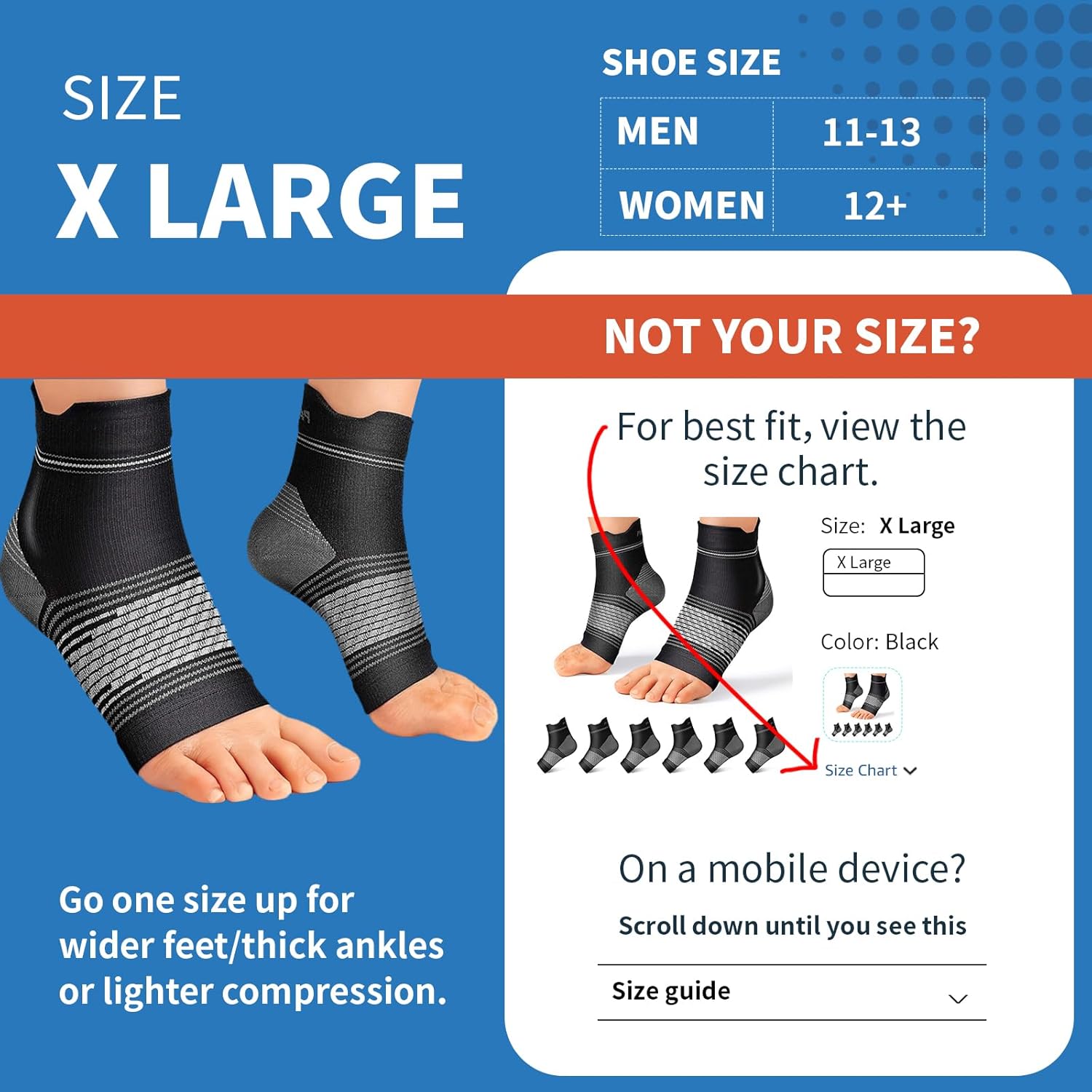 Skiennix Plantar Fasciitis Socks - Compression Ankle Brace with Arch Support for Pain Relief | Black, X-Large