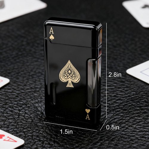 2 Pack Torch Lighter, Classic Pocket Ace Lighters with Gift Box for Men, Visible Window, Adjustable Dual Jet Torch, Refillable Butane Lighters for Travel, Outdoors(Without Butane)