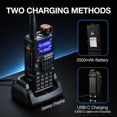 BAOFENG K5PLUS Tri-Band Ham Radio Long Range, UHF VHF 1.25M Handheld 10W Tri-Power Two Way Radio with Airband, NOAA, 2500mAh Battery, Speaker Mic, 999CH, Frequency Copy, Scramble (1 Pack)