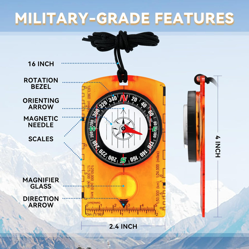 Hiking Compass for Kids – Orienteering & Wilderness Survival Navigation Gear, Pocket Hiking Compass for Camping, Backpacking, Hunting, Outdoor Adventure