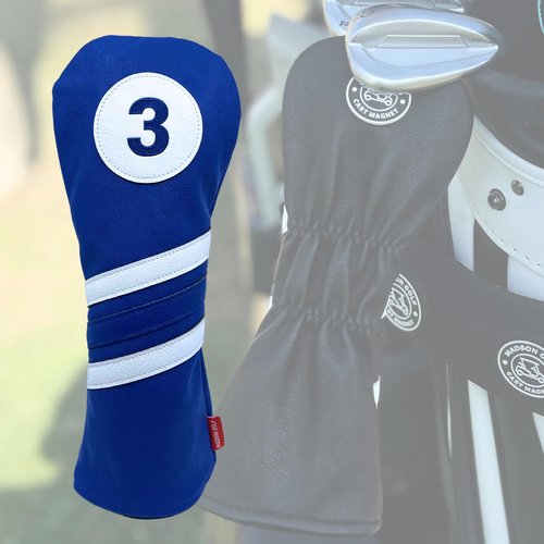 Madson Golf Cart Magnet Headcovers - Club Covers for Clubs, with Rubber Magnet for Secure Positioning and Quick Access, Magnetic Golfing Accessories, Cart Accessories (3 Wood - Blue and White)