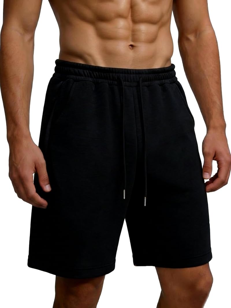 Men's Baggy Gym Shorts with Pockets - Y2K Wide-Leg Sweat Shorts, Black, Large