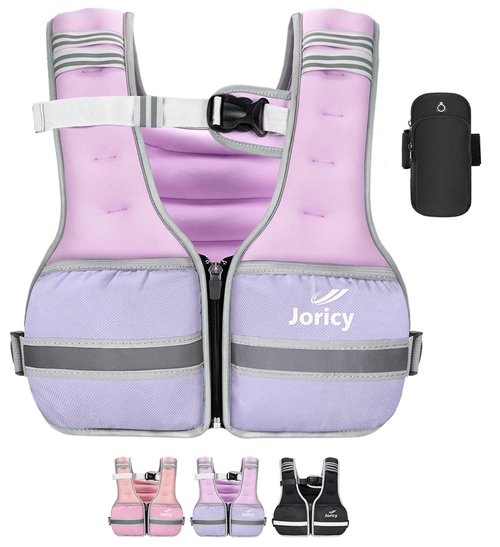 Weighted Vest Woman Men 16lbs Weight Vest Zipper Front Rucking Vests With Reflective Strips for Walking Running Workout Strength Training Weight Loss Women Purple