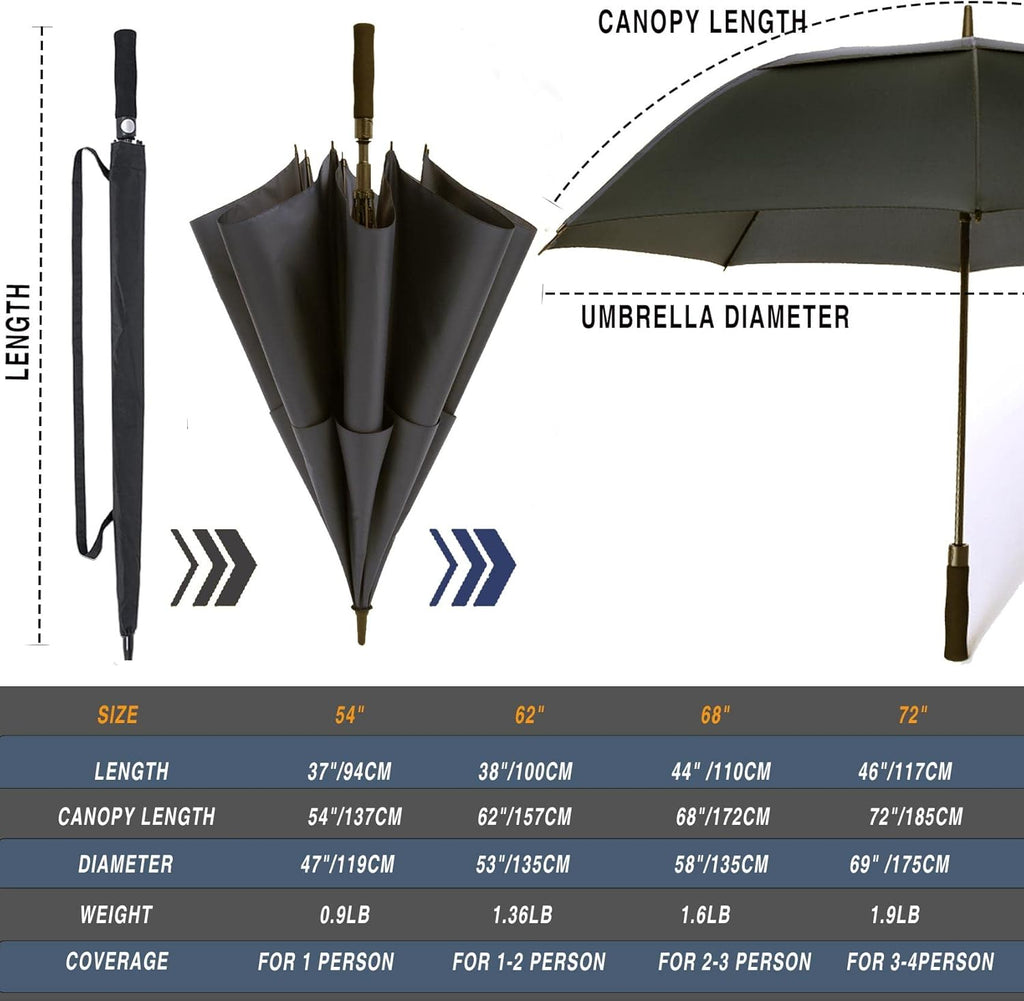 SIEPASA Golf Umbrella - Large 62/68/72 Inch Automatic Open | Windproof, Waterproof Double Canopy