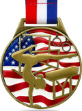 Patriotic Gymnastics Medal - 3” Medallion with Neck Ribbon for First Place Award | Perfect for Tournaments & Competitions