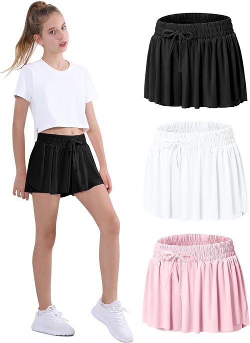 EXARUS Girls Butterfly Shorts - Flowy Athletic Dance Skorts for Teens | Preppy Outfit for Ages 6-14