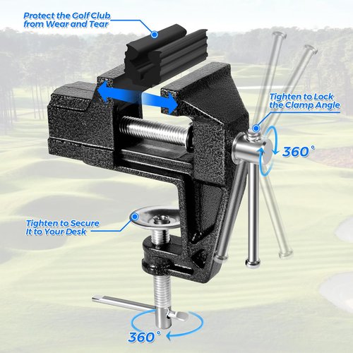 Lwuey Golf Grip Kit for Regripping Golf Clubs, Aluminum Vise Clamp Quick Release Shaft Removal Tool Include Retractable Hook Blade, 15 Tapes Strips, Grip Tape Remover, Bench Vise and Rubber Clamps