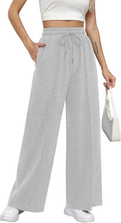 Missufe Women's High Waist Wide Leg Pants - Comfortable Casual Joggers with Pockets for Workouts
