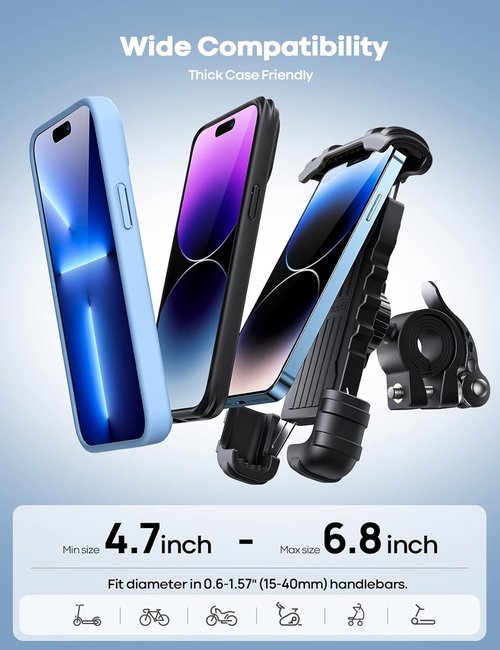 Lamicall Motorcycle Phone Holder - Secure Handlebar Mount for iPhone 17, 16, 15 Plus & 4.7-6.8" Smartphones