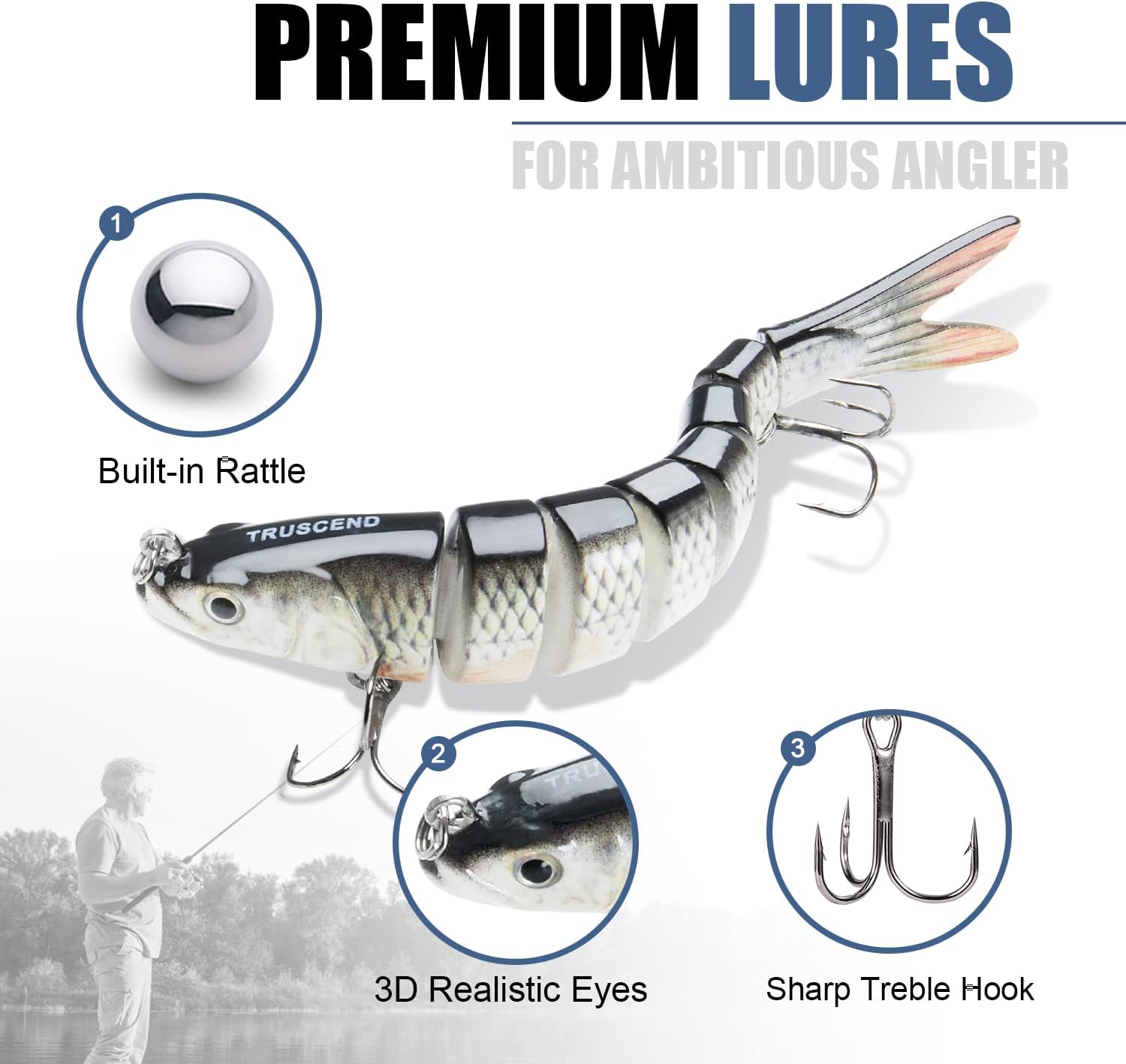 TRUSCEND Fishing Lures Kit - Multi Jointed Swimbait with 20lb Braided Line | Ultimate Fishing Gear