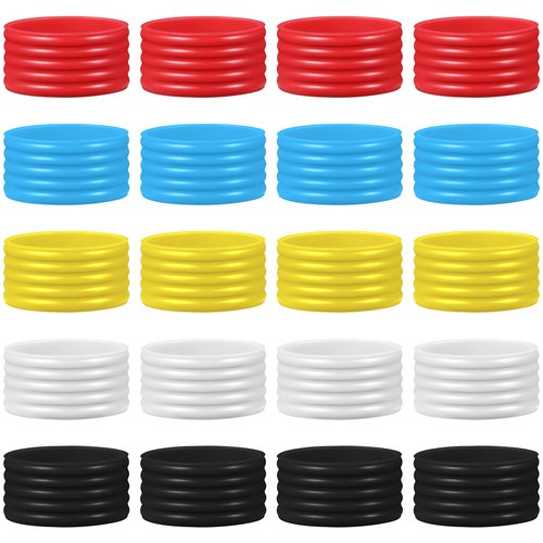 Leitee 20 Pcs Tennis Racket Silicone Ring Tennis Racket Grip Bands Rubber Ring Anti Slip Tennis Absorbent Cover Hold Overgrip in Place for Squash Racquetball Badminton Baseball Racket, 5 Colors