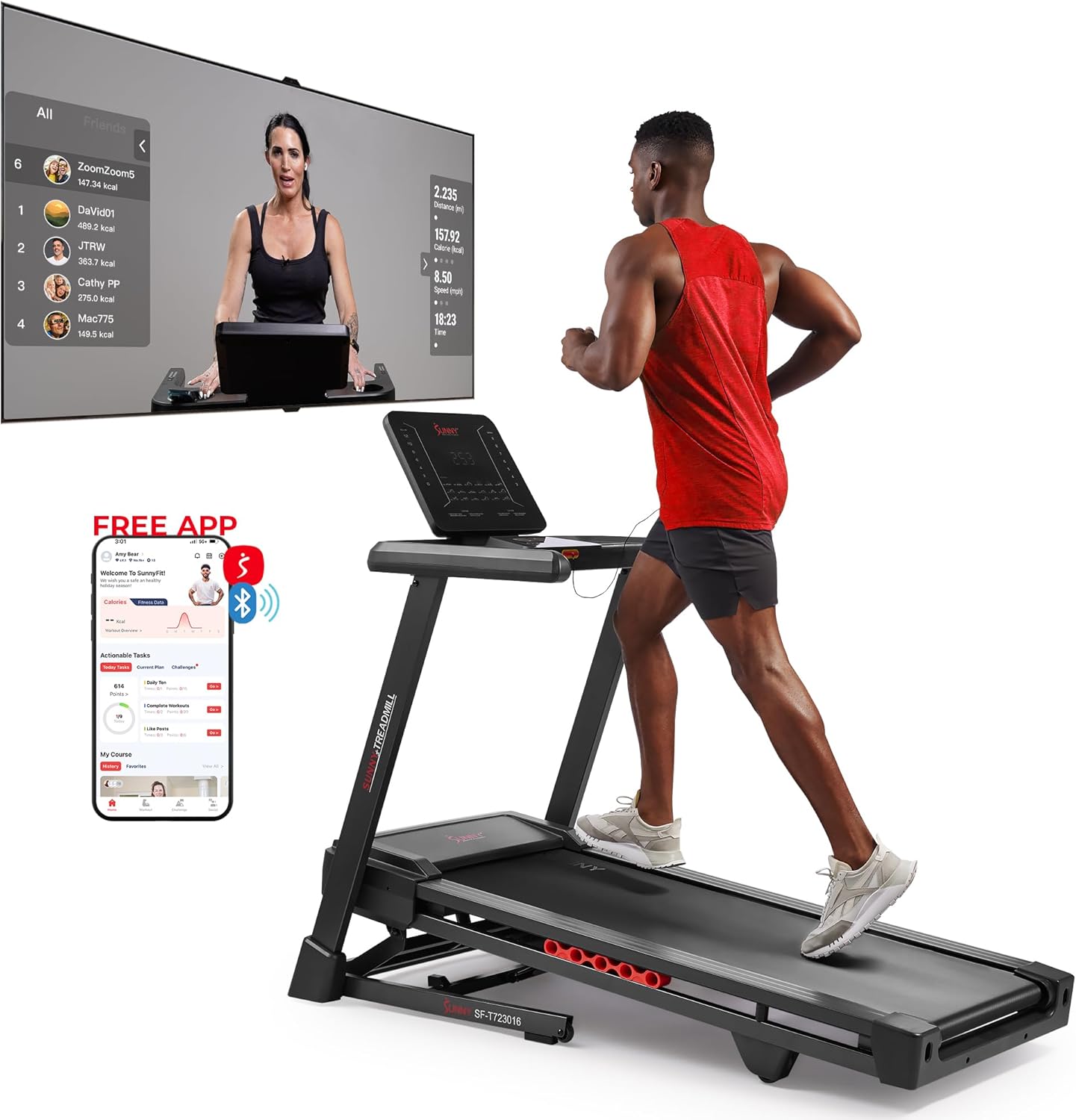 Sunny Health & Fitness Smart Treadmill - Heavy-Duty Auto Incline with 20" Running Deck & Free App Access