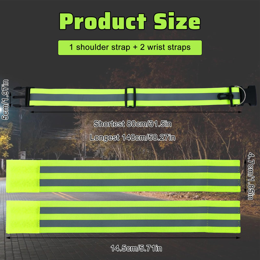 High Visibility Reflectives Safety Running Belts Reflective Sash for Walking at Night Reflective Running Gear Night Walking Safety Gear Reflectives Sash with 2 Pcs Reflectivees Armbands for Men Women