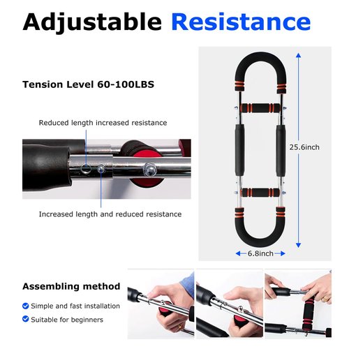 Twister Arm Trainer, 60-100lb Adjustable Chest Workout Equipment, Portable Power Twister Bar, Detachable Design, Arm Trainer for Men, Chest Trainer for Men, Shoulder Muscle Training, Fitness Anywhere