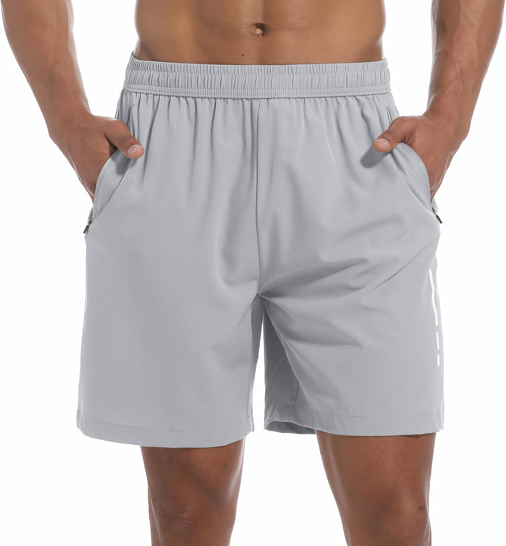 Skiennix Men's Athletic Gym Shorts - Lightweight Quick-Dry Workout Shorts with 3 Zipper Pockets | 7" Length