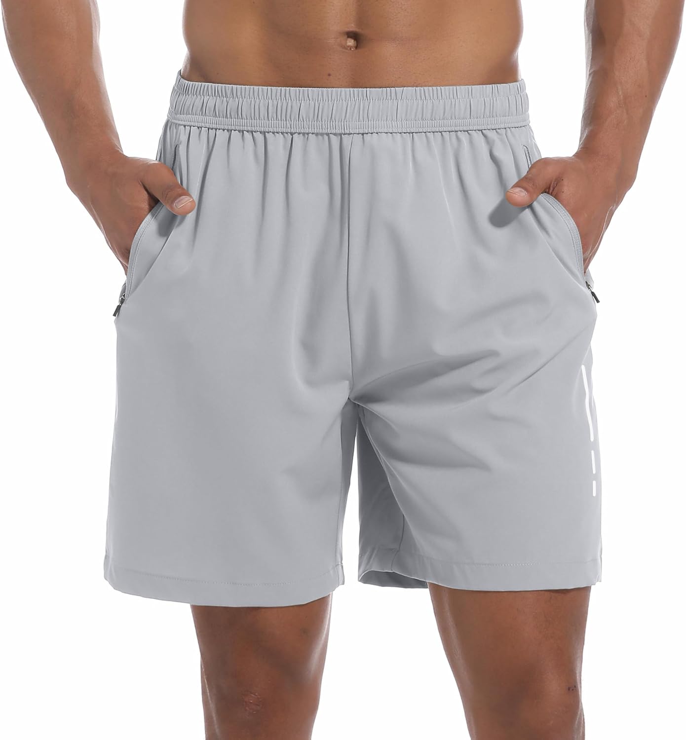 Skiennix Men's Athletic Gym Shorts - Lightweight Quick-Dry Workout Shorts with 3 Zipper Pockets | 7" Length