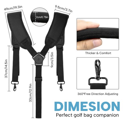 Aliennana Golf Bag Shoulder Strap, Universal Golf Bag Strap Replacement Double Shoulder Adjustable Strap Padded Golf Bag Carry Strap