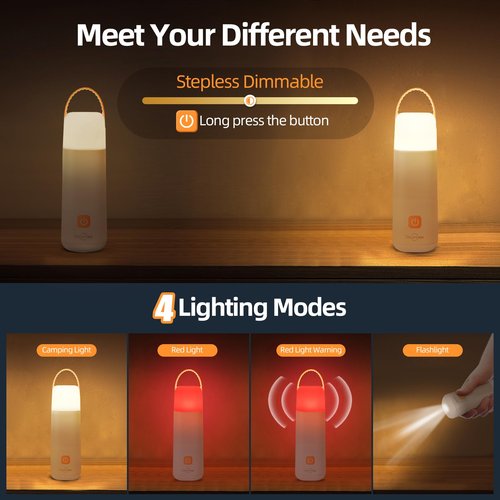 Dawnrise LED Camping Lantern, Up to 350 Hours Rechargeable Camping Light, 4 Modes Outdoor Flashlight Lantern with Red Light, Water Resistant Portable Tent Light for Emergency,Hiking,Hurricane (Yellow)
