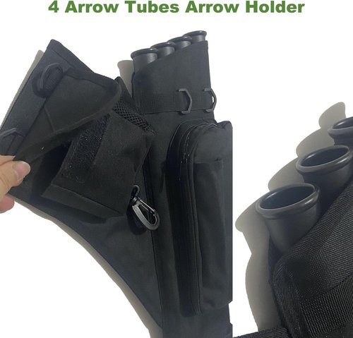 Archery Hip Quiver - 4 Arrow Tubes, Accessory Pockets & Adjustable Waist Belt for Comfort