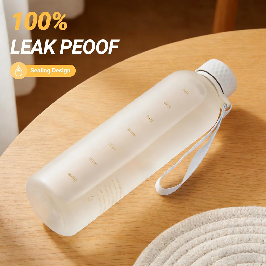 Sursip Slim Water Bottle - 42 oz Lightweight Tritan, Leakproof Lid & Motivational Time Markers | Perfect for Gym & Travel