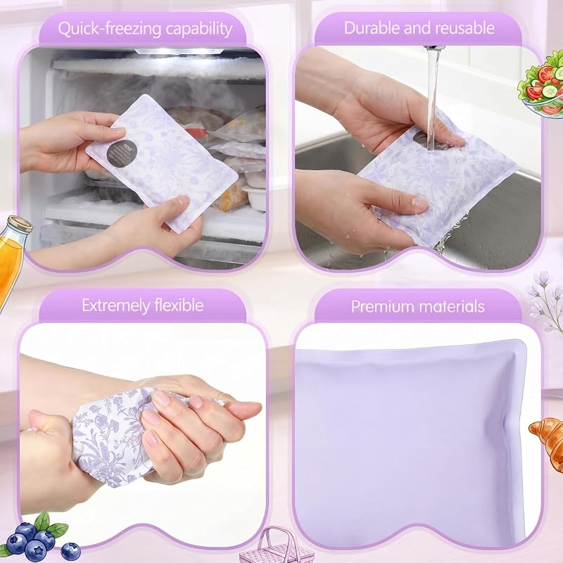 2 Pcs Ice Packs for Lunch Box Bag - Purple Floral Variation