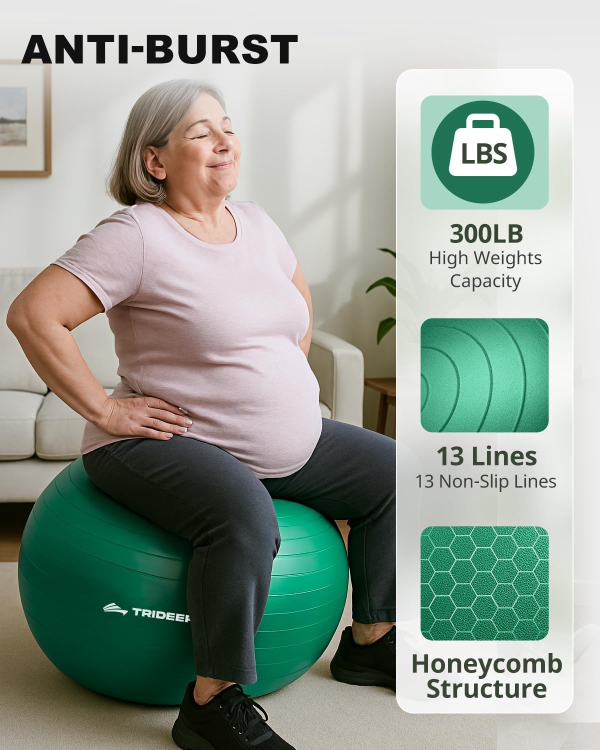 Trideer Exercise Ball for Physical Therapy, Yoga, & Workout Fitness - Core Strength, Balance & Flexibility