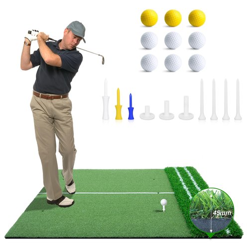 5x4ft Golf Hitting Mat – Large Dual Turf, Alignment & Angle of Approach Aid, Golf Mat Practice Outdoor & Indoor, Driving Chipping Putting, Golf Training Swing Mat