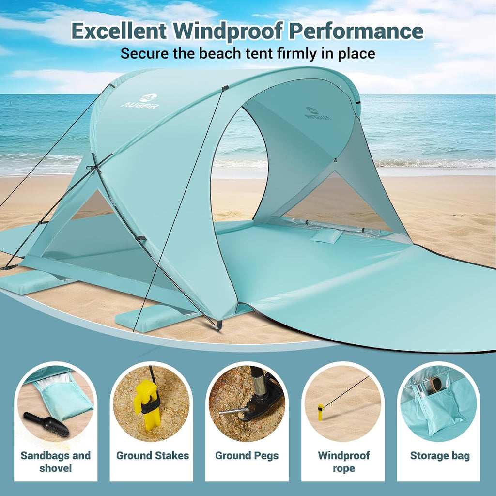 Skiennix Beach Tent - Portable Sun Shelter with UPF 50+ UV Protection | Family Canopy for 4 People (Green)