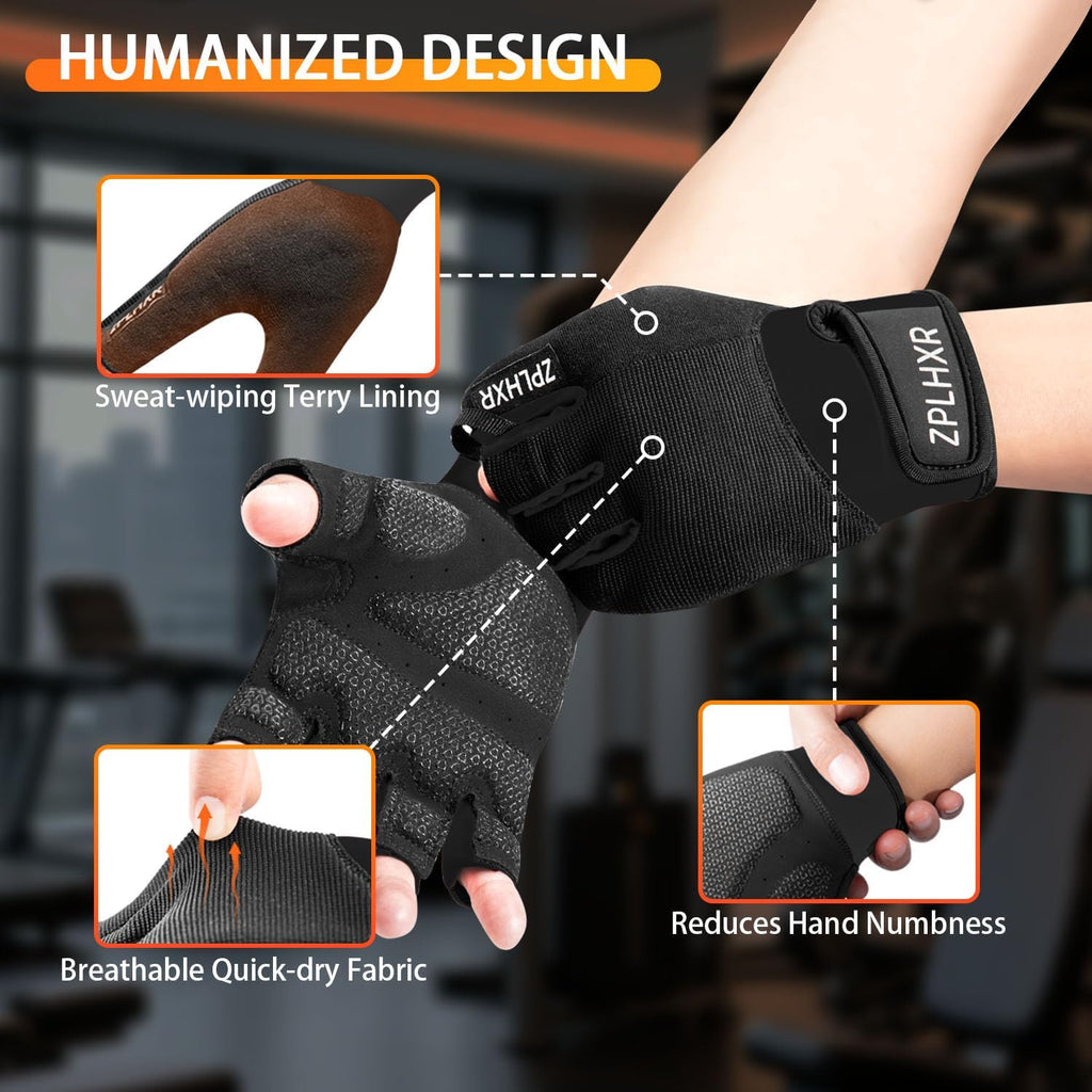 Skiennix Workout Gloves - Fingerless Gym Gloves for Weight Lifting & Fitness | Padded Grip & Breathable Design