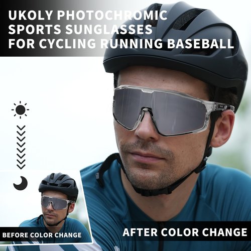 Ukoly Baseball/Running Sunglasses Cycling Glasses For Men Women,Sport Sunglasses HD Lens UV400 Protection TR90 Frame 620 (Hd Photochromic Silver)