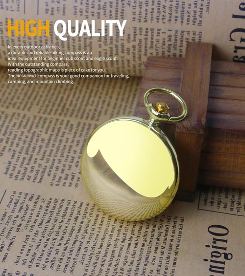 Gold Antique Brass Compass Key Chain - Waterproof Pocket Compass for Kids, The Perfect Survival Tool and Gift for Boy Scouts with Retro Gold Compass Design 2-Piece Set
