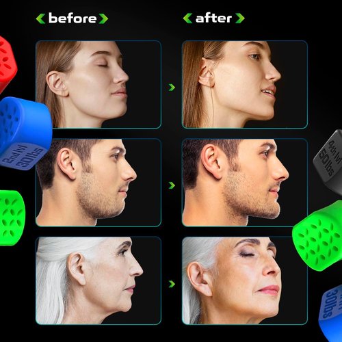 MHH Jaw Exerciser for Women 8 pcs - with 4 Multiple Resistance Levels - Double Chin Reducer and Eliminator - Silicone Jaw Toner Tablets - Face and Neck Shaper